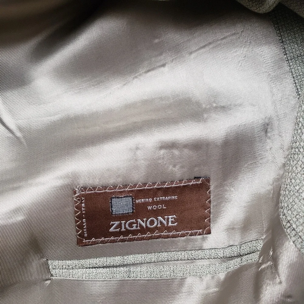 Pronto Uomo Blazer Mens 44R Green Three Button Zignone Merino Wool Check